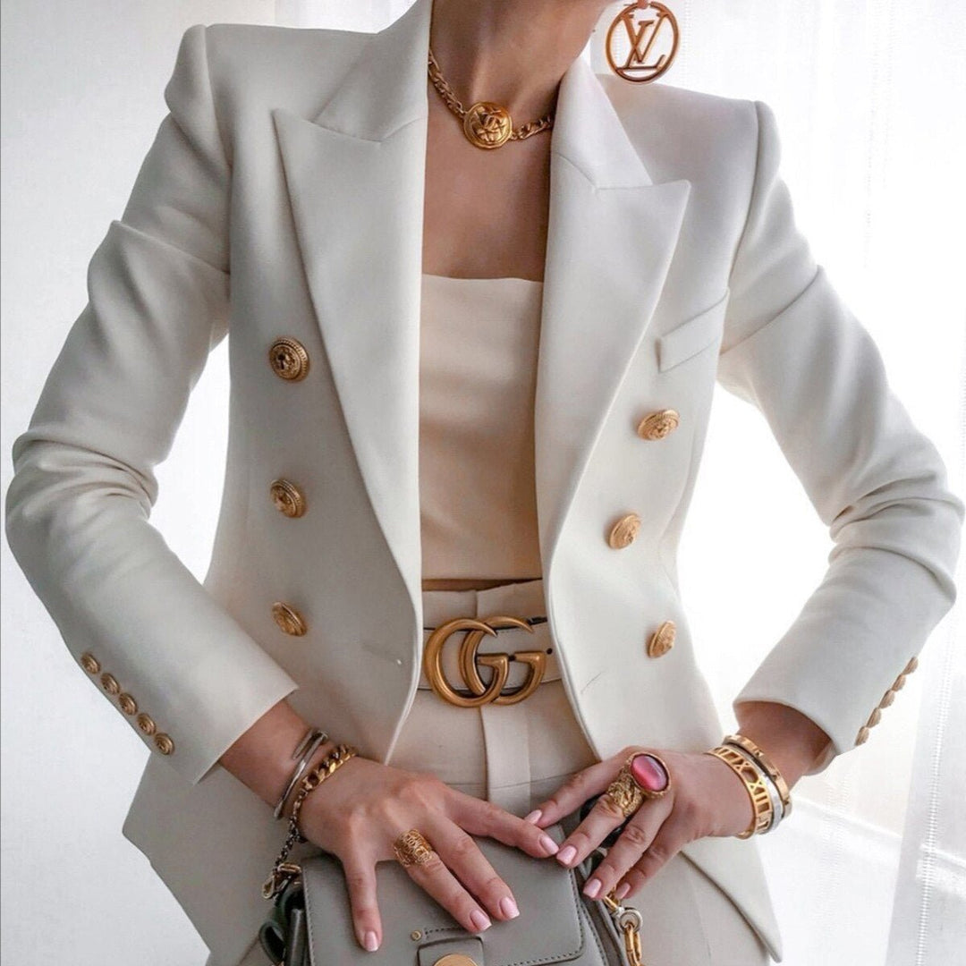 Women's Double-Breasted Gold-Button Tailored Blazer