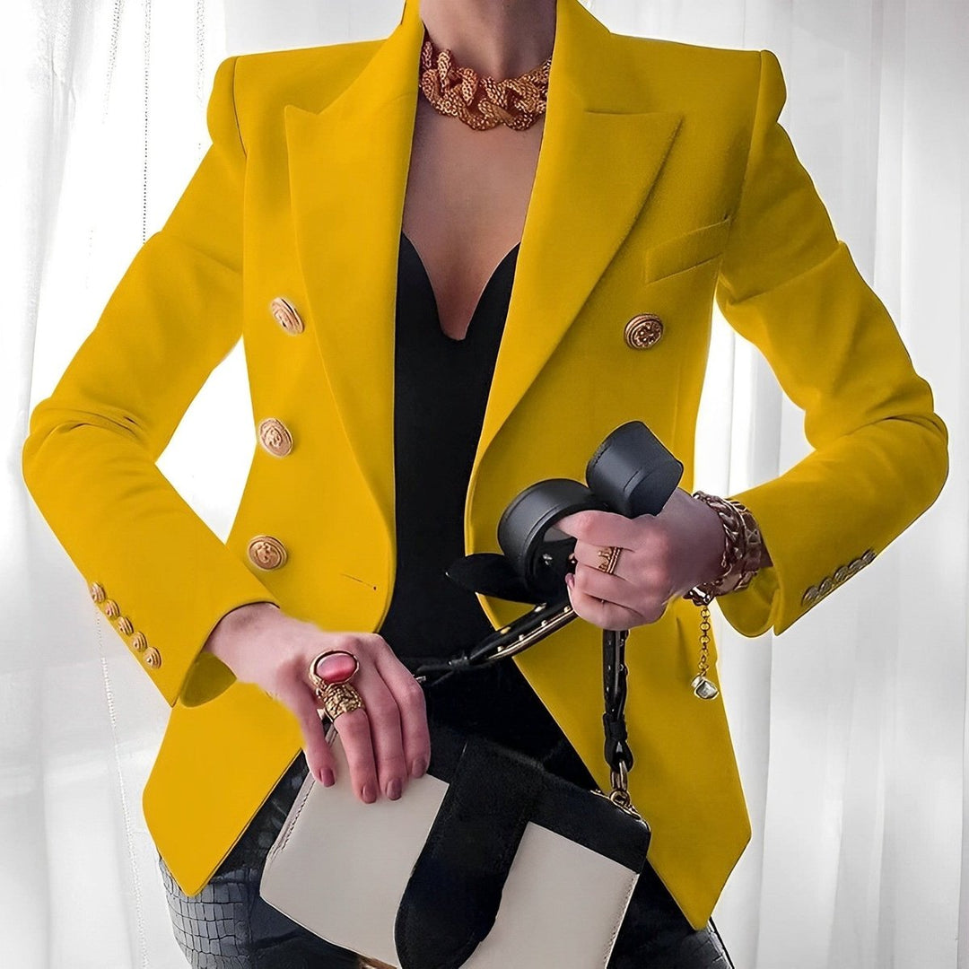 Women's Double-Breasted Gold-Button Tailored Blazer
