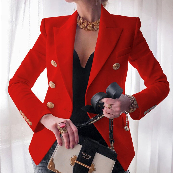 Women's Double-Breasted Gold-Button Tailored Blazer