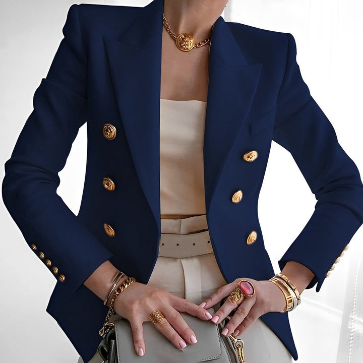 Women's Double-Breasted Gold-Button Tailored Blazer