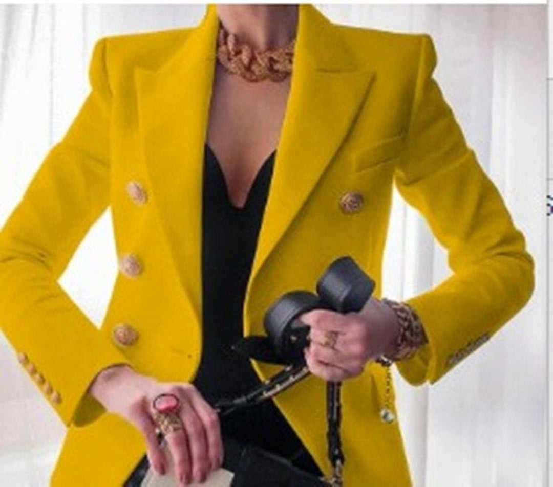 Women's Double-Breasted Gold-Button Tailored Blazer