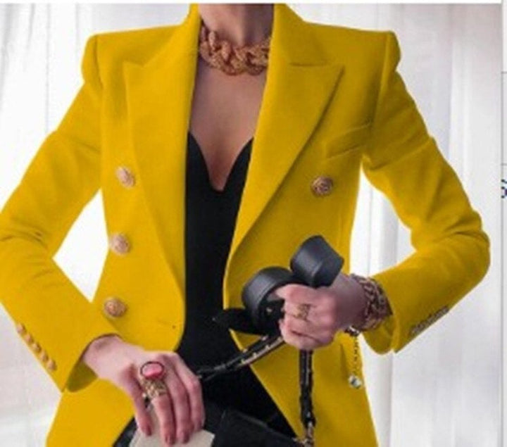 Women's Double-Breasted Gold-Button Tailored Blazer