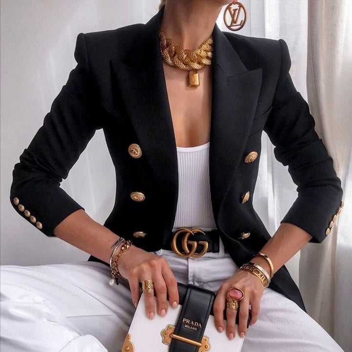 Women's Double-Breasted Gold-Button Tailored Blazer