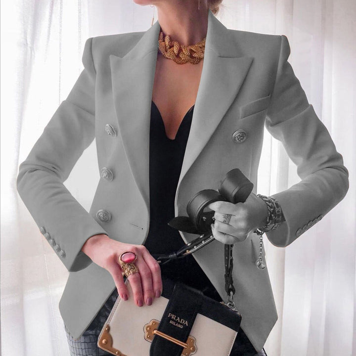 Women's Double-Breasted Gold-Button Tailored Blazer
