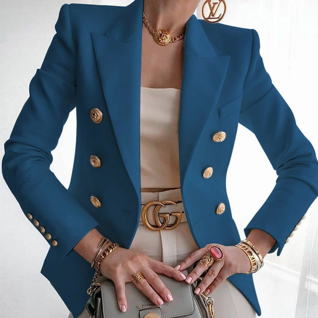 Women's Double-Breasted Gold-Button Tailored Blazer