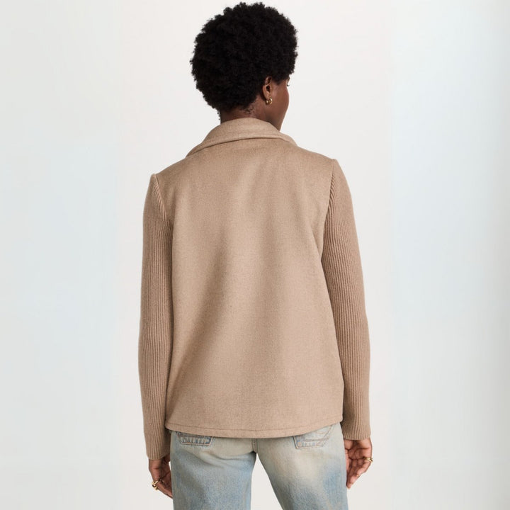 Women's Double-Breasted Knit-Sleeve Wool-Blend Blazer Coat