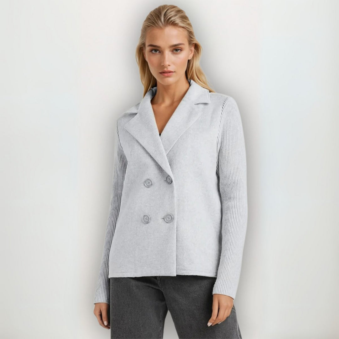 Women's Double-Breasted Knit-Sleeve Wool-Blend Blazer Coat