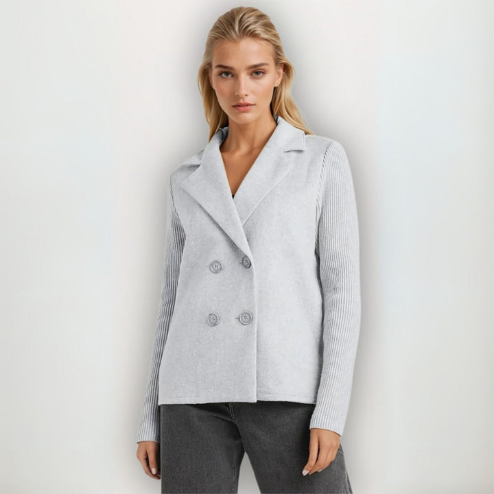 Women's Double-Breasted Knit-Sleeve Wool-Blend Blazer Coat