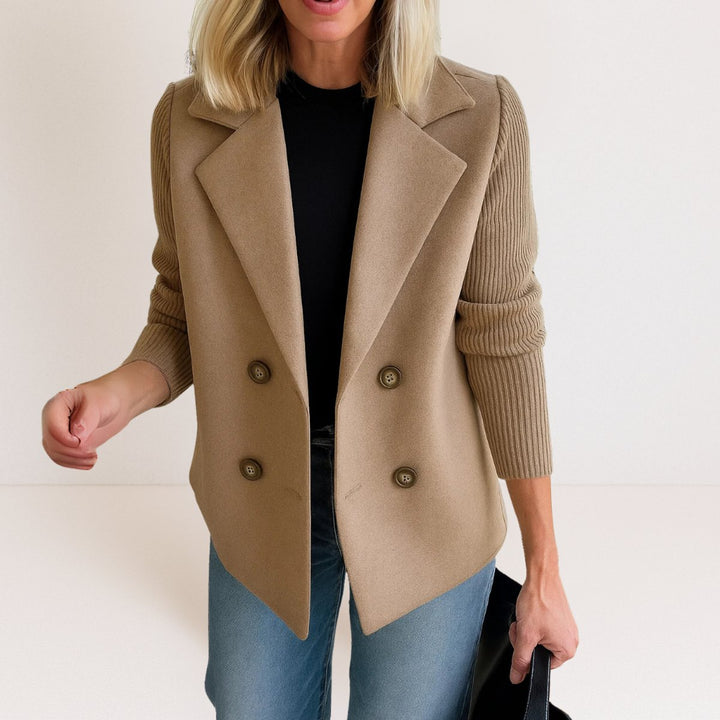 Women's Double-Breasted Knit-Sleeve Wool-Blend Blazer Vest