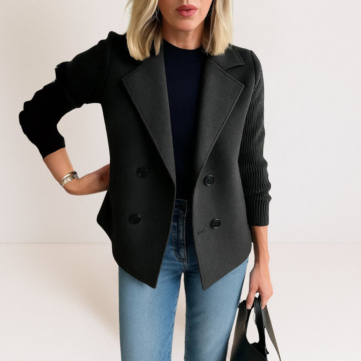 Women's Double-Breasted Knit-Sleeve Wool-Blend Blazer Vest