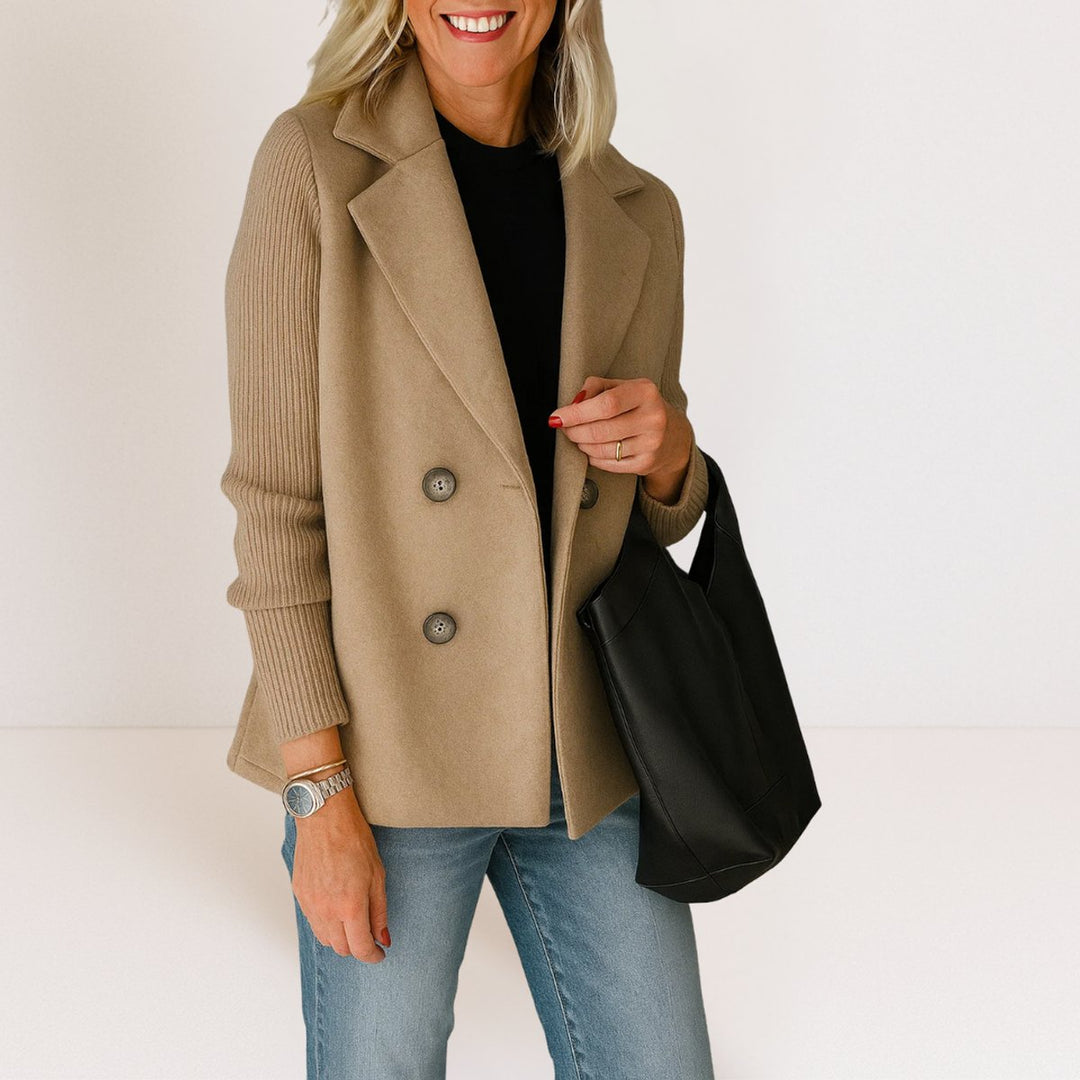 Women's Double-Breasted Knit-Sleeve Wool-Blend Blazer Vest