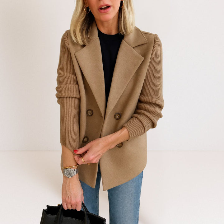 Women's Double-Breasted Knit-Sleeve Wool-Blend Blazer Vest