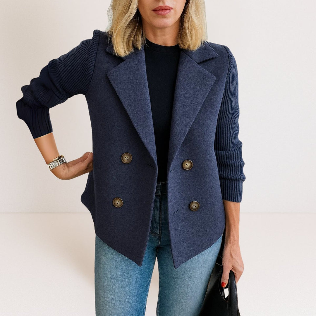 Women's Double-Breasted Knit-Sleeve Wool-Blend Blazer Vest