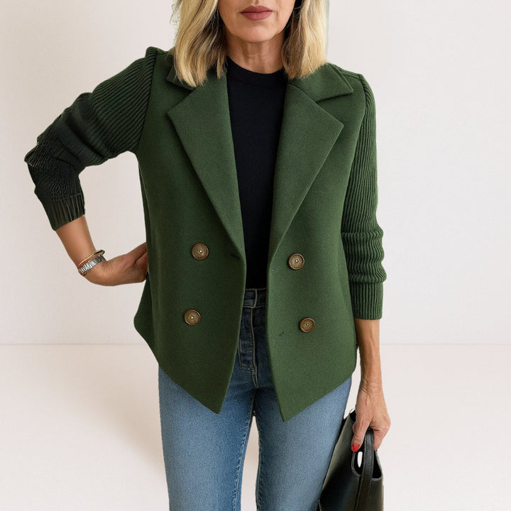 Women's Double-Breasted Knit-Sleeve Wool-Blend Blazer Vest