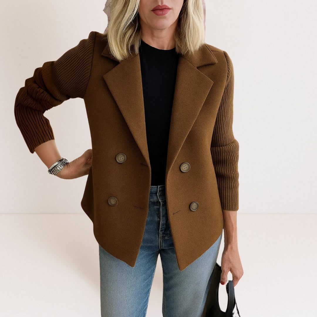Women's Double-Breasted Knit-Sleeve Wool-Blend Blazer Vest