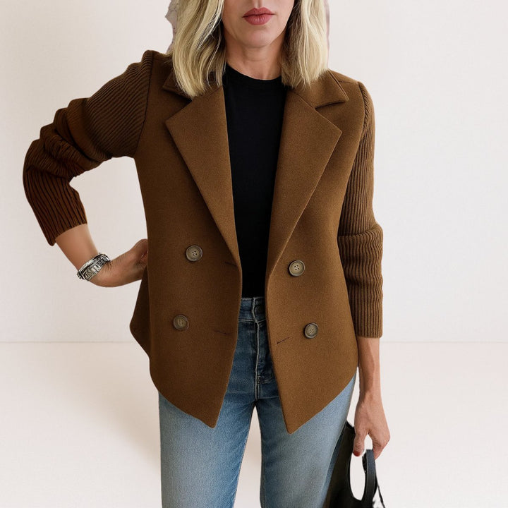 Women's Double-Breasted Knit-Sleeve Wool-Blend Blazer Vest