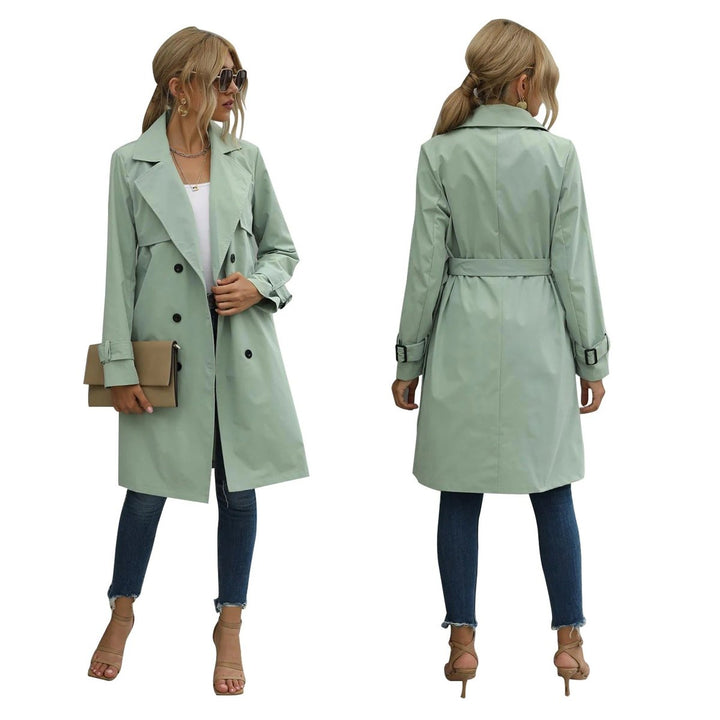 Women's Double-Breasted Long Trench Coat Lapel Belted Jacket