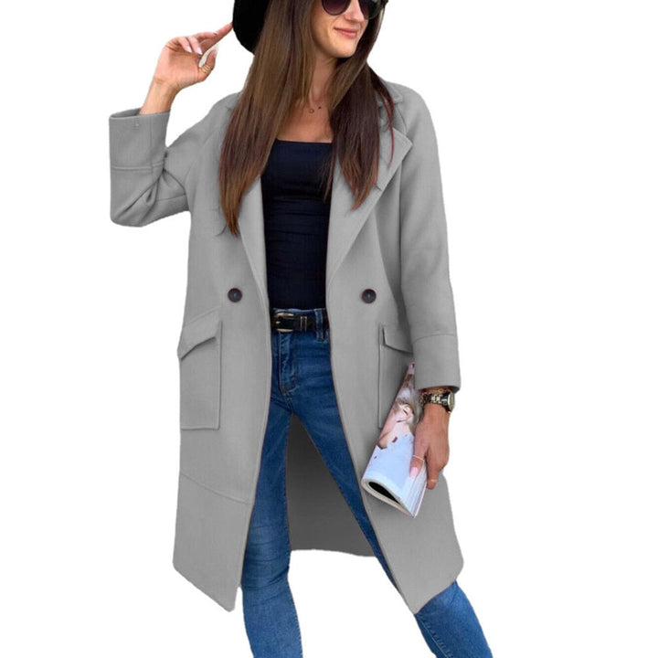 Women's Double-Breasted Longline Lapel Trench Coat Flap Pockets