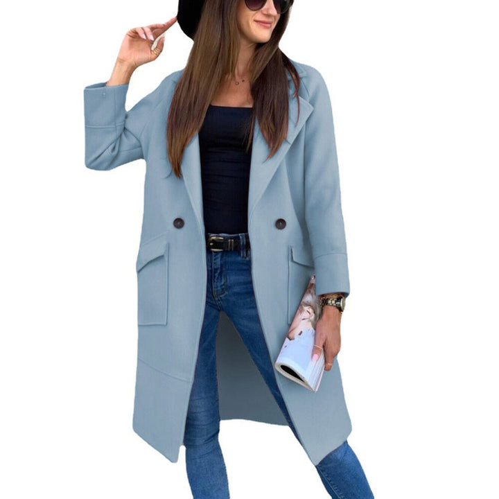 Women's Double-Breasted Longline Lapel Trench Coat Flap Pockets
