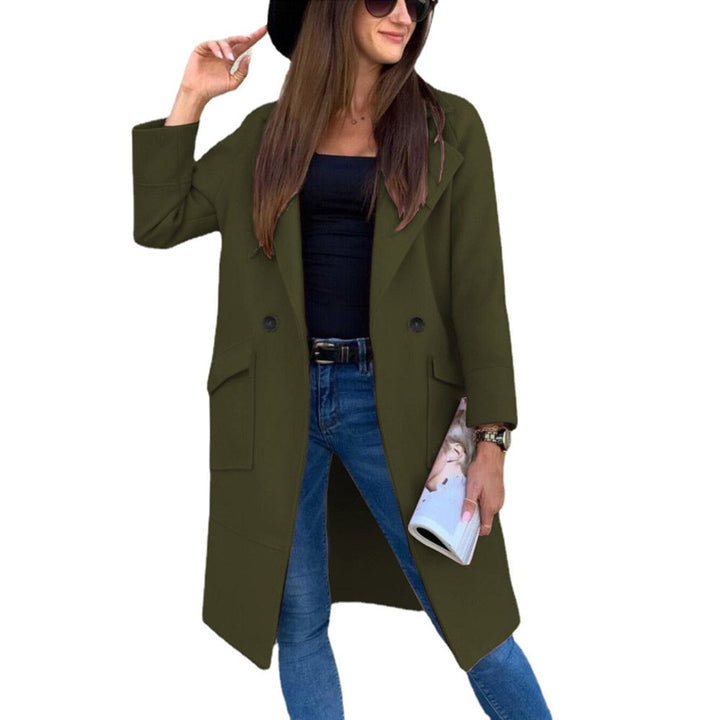 Women's Double-Breasted Longline Lapel Trench Coat Flap Pockets