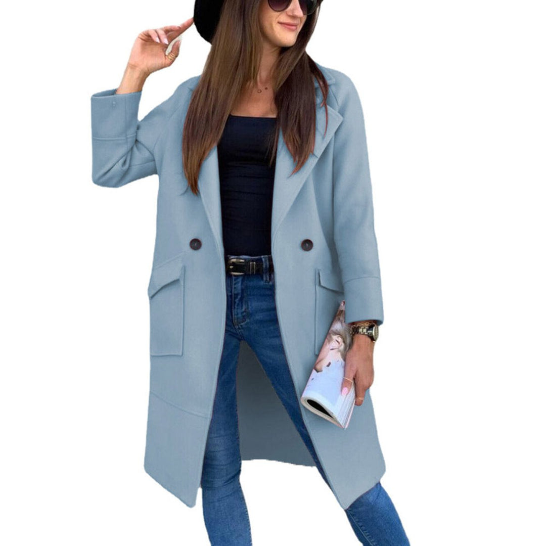 Women's Double-Breasted Longline Lapel Trench Coat Flap Pockets