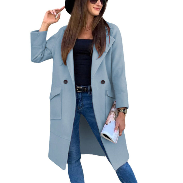 Women's Double-Breasted Longline Lapel Trench Coat Flap Pockets