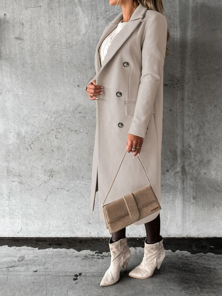 Women's Double-Breasted Longline Notch-Lapel Trench Coat