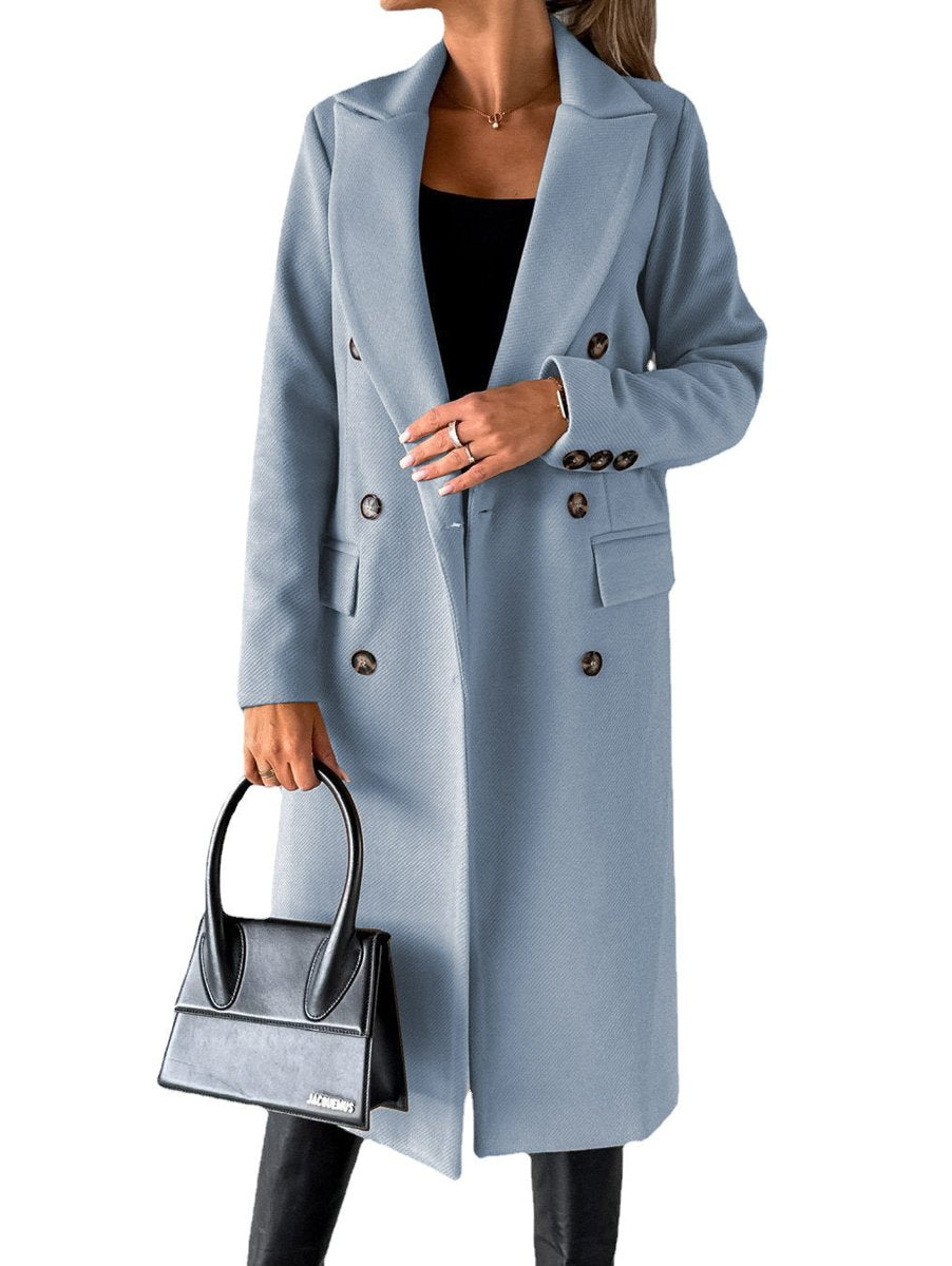 Women's Double-Breasted Longline Notch-Lapel Trench Coat