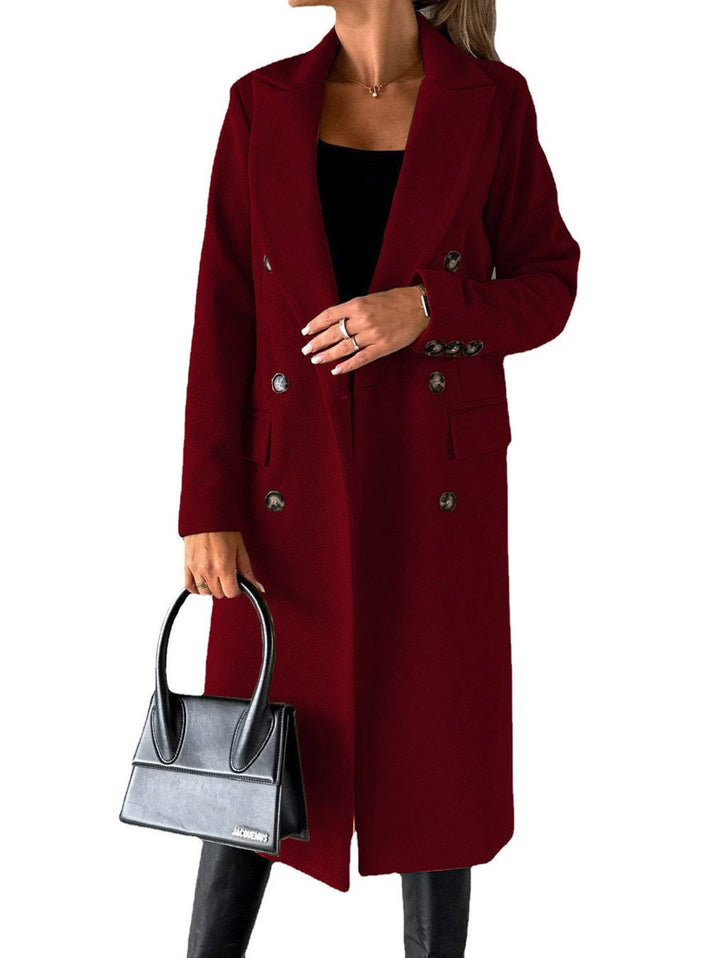 Women's Double-Breasted Longline Notch-Lapel Trench Coat