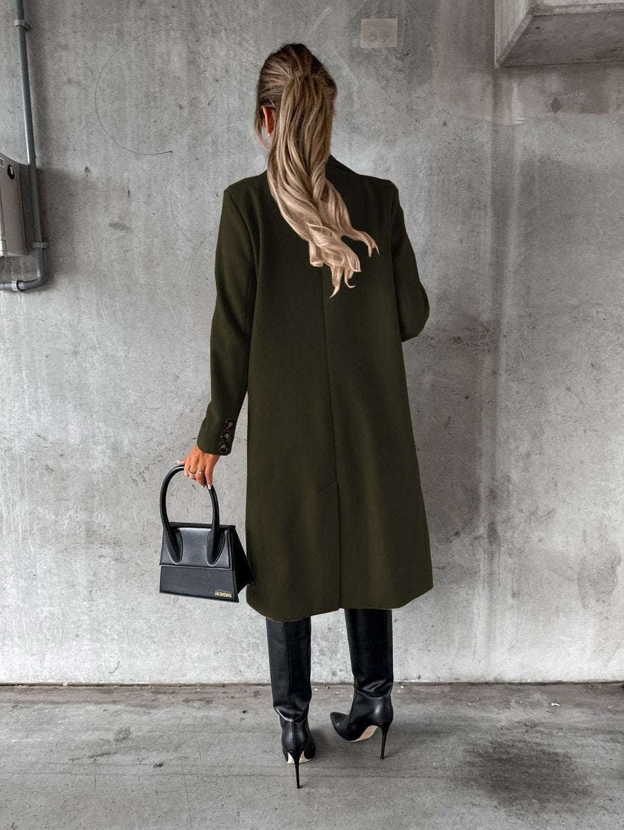 Women's Double-Breasted Longline Notch-Lapel Trench Coat