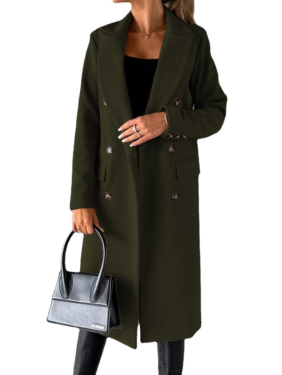 Women's Double-Breasted Longline Notch-Lapel Trench Coat