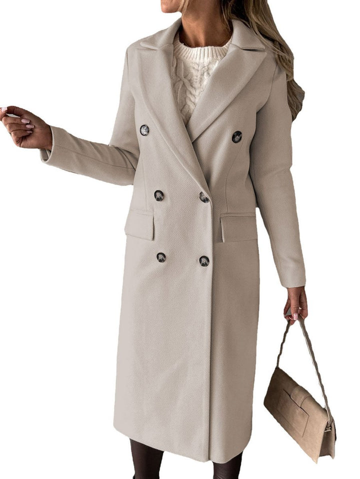 Women's Double-Breasted Longline Notch-Lapel Trench Coat