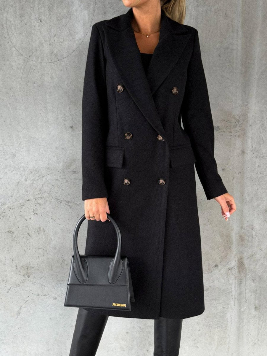Women's Double-Breasted Longline Notch-Lapel Trench Coat