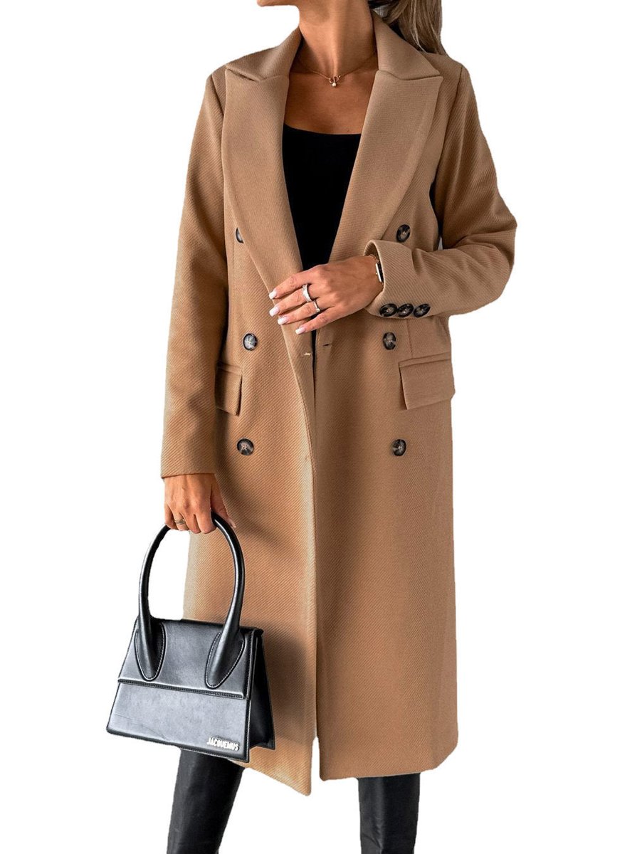Women's Double-Breasted Longline Notch-Lapel Trench Coat