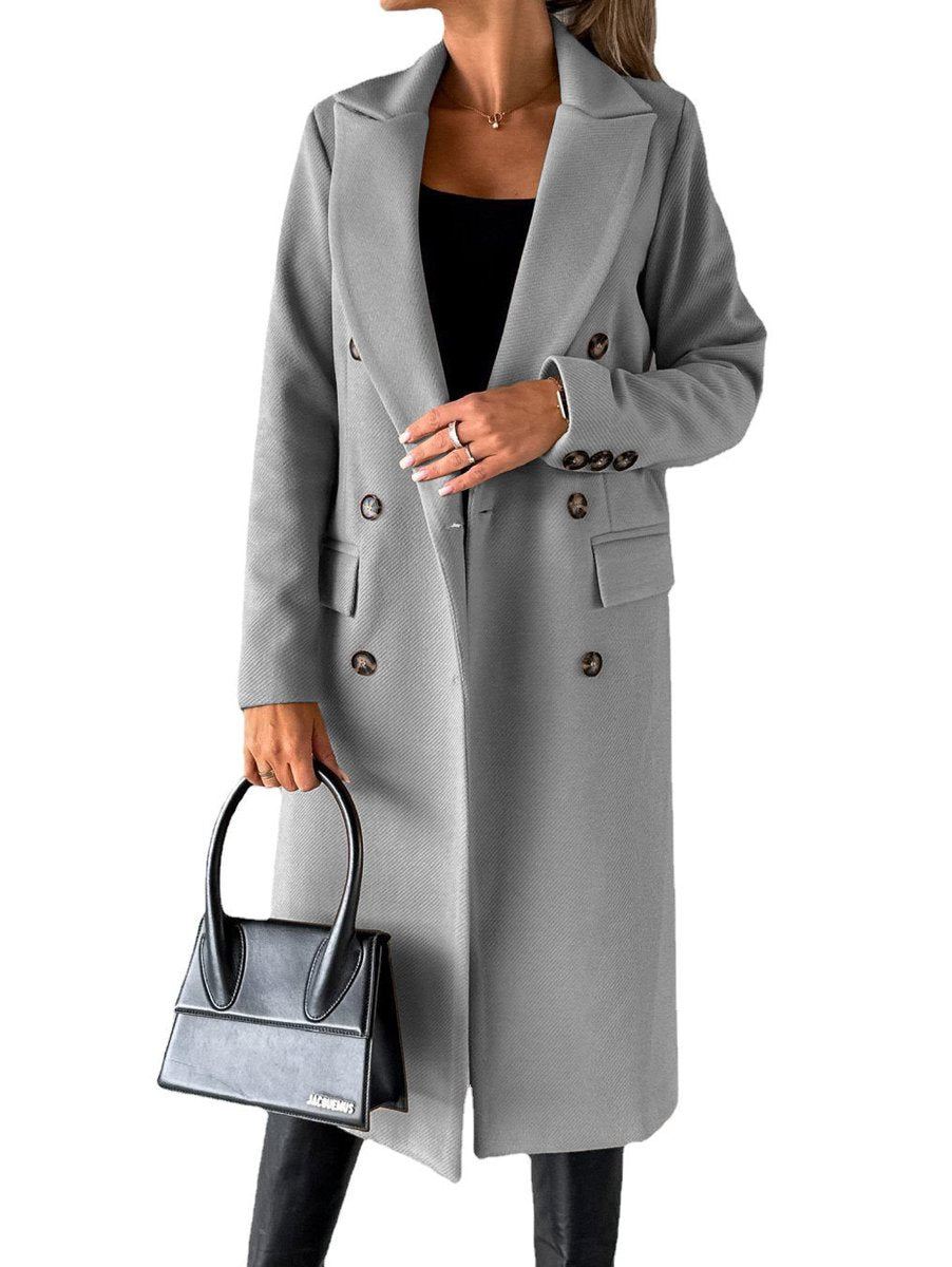 Women's Double-Breasted Longline Notch-Lapel Trench Coat