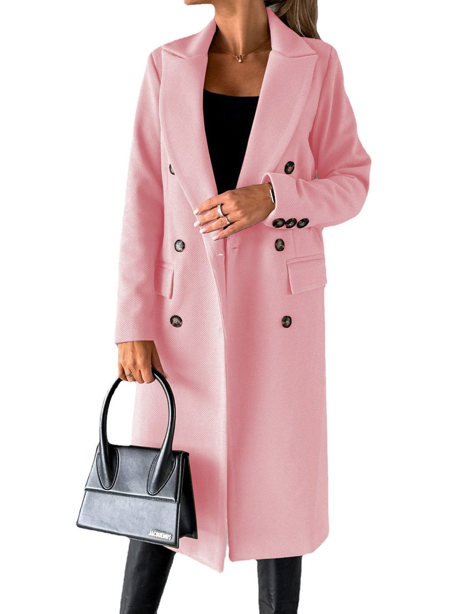 Women's Double-Breasted Longline Notch-Lapel Trench Coat