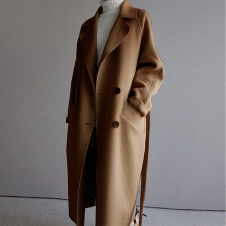 Women's Double-Breasted Longline Wool-Blend Trench Coat