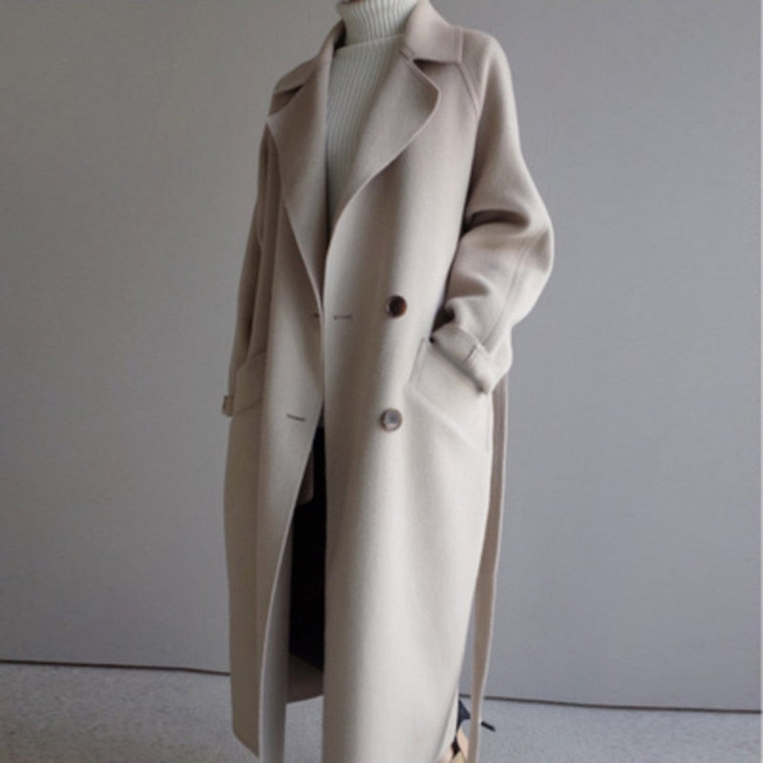 Women's Double-Breasted Longline Wool-Blend Trench Coat