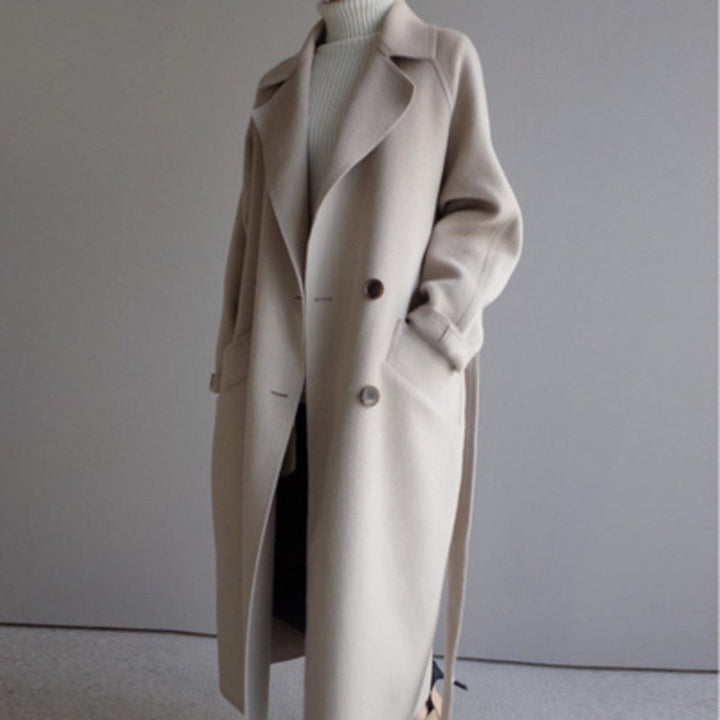 Women's Double-Breasted Longline Wool-Blend Trench Coat