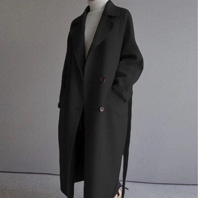 Women's Double-Breasted Longline Wool-Blend Trench Coat