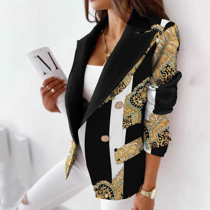 Women's Double-Breasted Notch-Lapel Abstract-Print Blazer