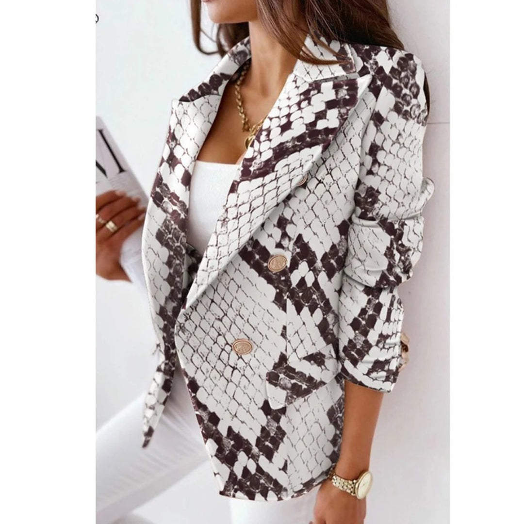 Women's Double-Breasted Notch-Lapel Abstract-Print Blazer