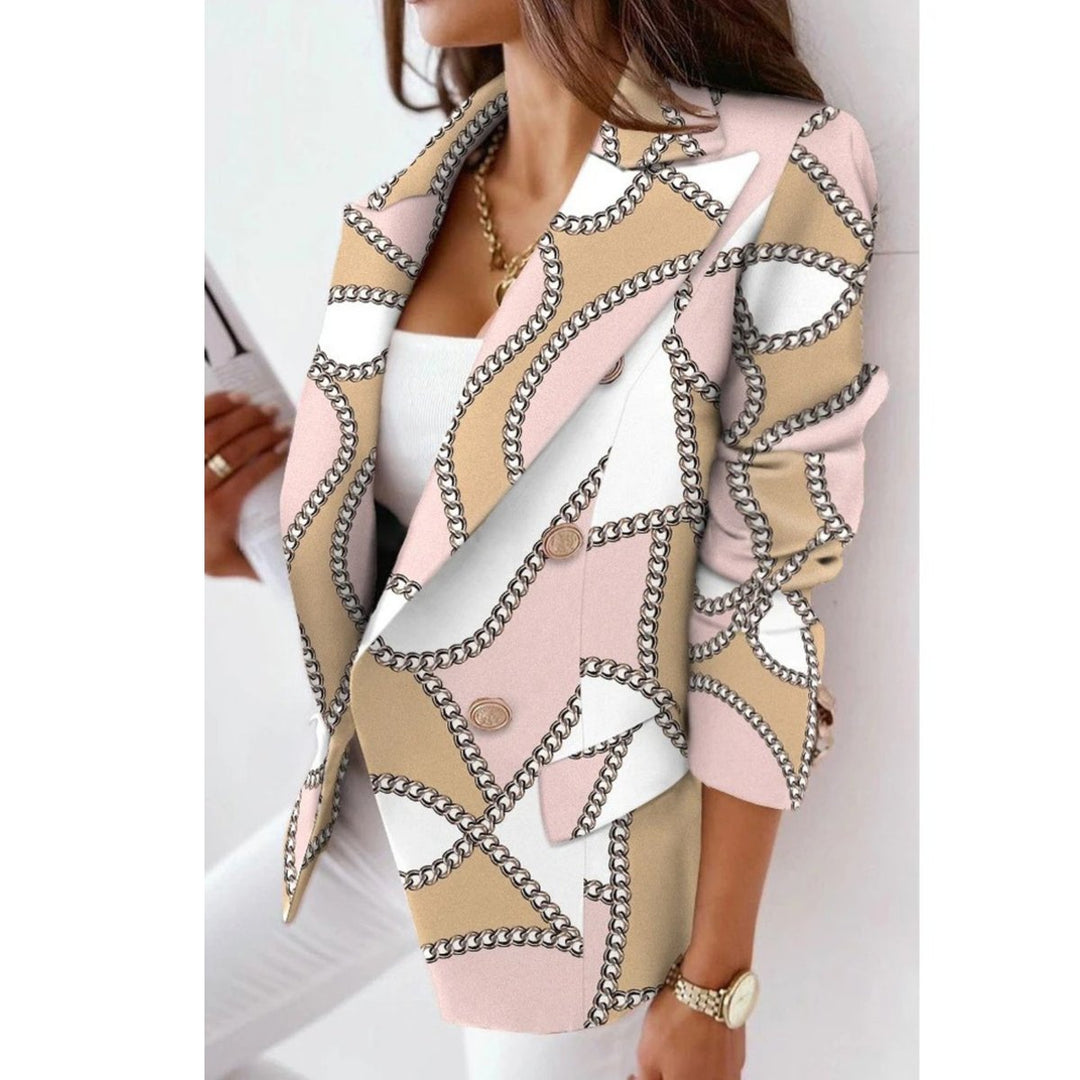 Women's Double-Breasted Notch-Lapel Abstract-Print Blazer