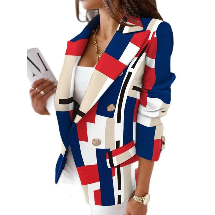 Women's Double-Breasted Notch-Lapel Abstract-Print Blazer