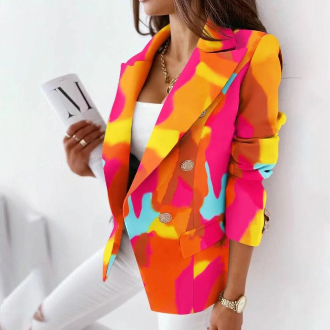 Women's Double-Breasted Notch-Lapel Abstract-Print Blazer