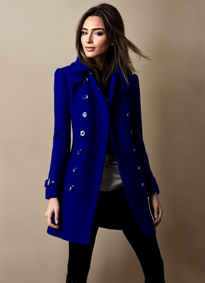 Women's Double-Breasted Tailored Wool-Blend Trench Coat