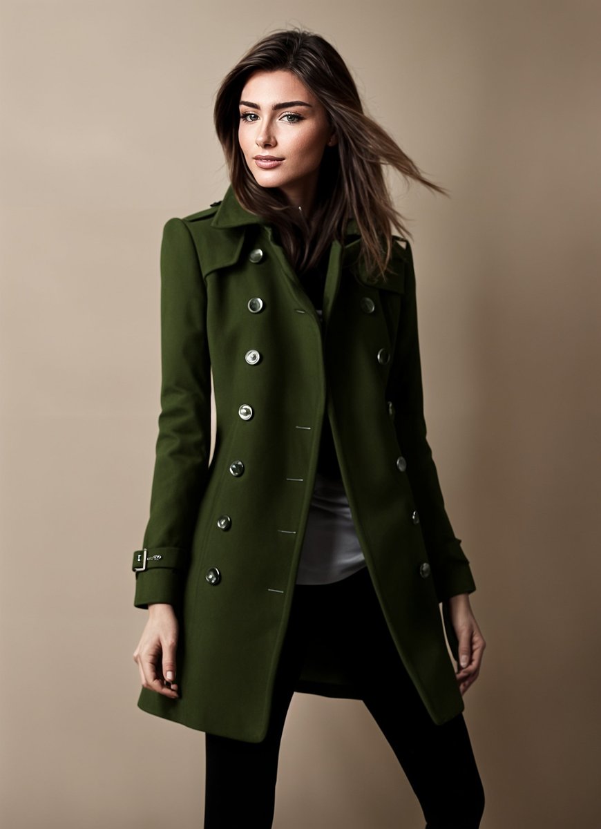 Women's Double-Breasted Tailored Wool-Blend Trench Coat