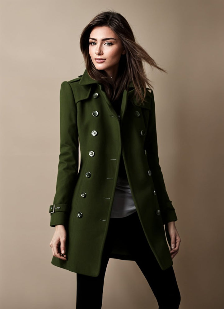 Women's Double-Breasted Tailored Wool-Blend Trench Coat