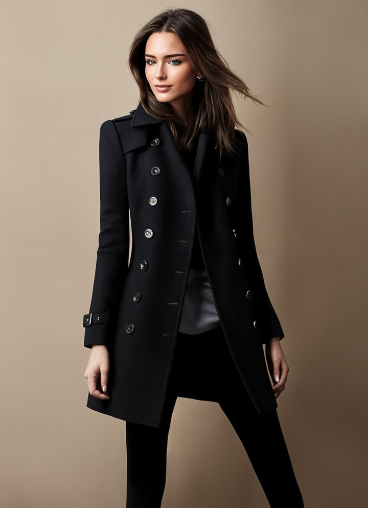 Women's Double-Breasted Tailored Wool-Blend Trench Coat
