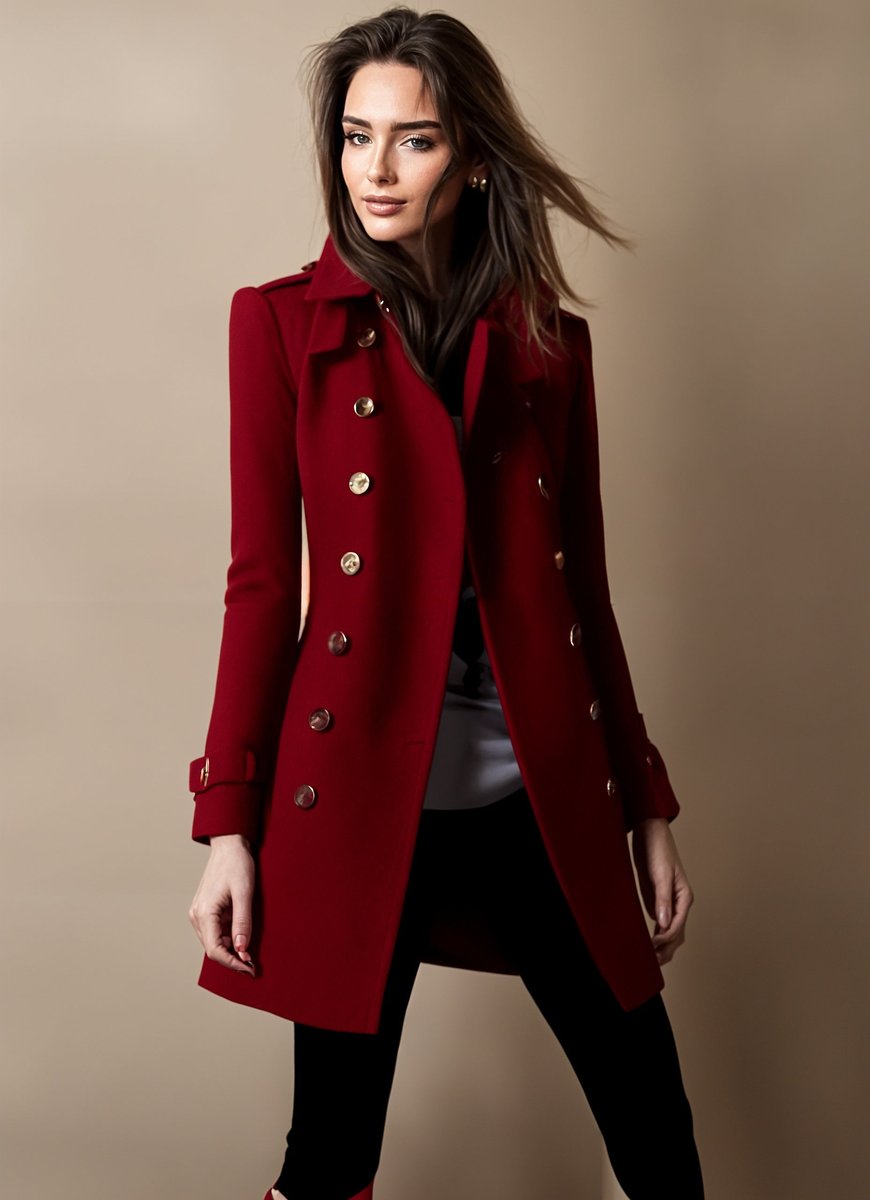 Women's Double-Breasted Tailored Wool-Blend Trench Coat